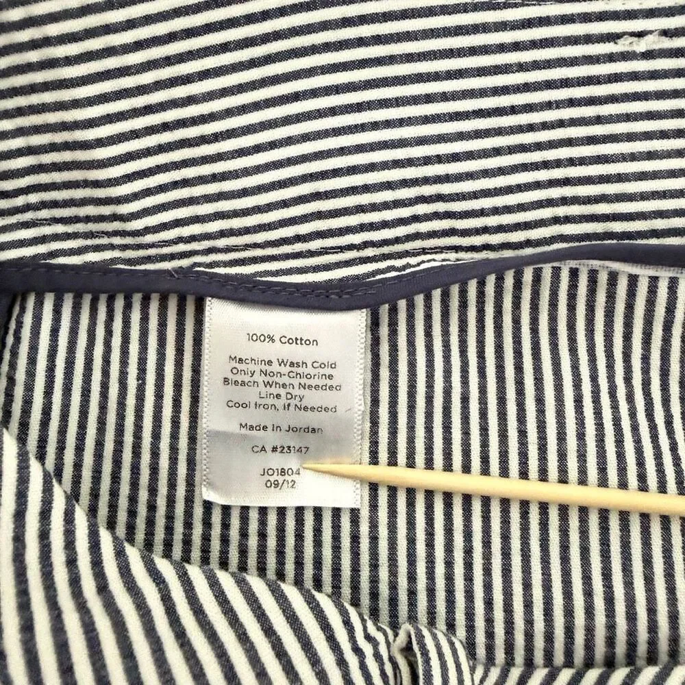 Talbots | Blue White Pinstripe Seersucker Skirt | Size 10 | Cotton A-Line | Summ